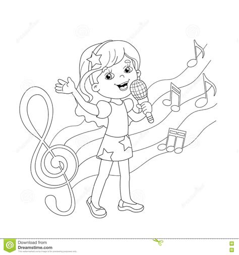 Coloring Page Outline Of Cartoon Girl Singing A Song