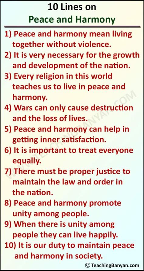 10 Lines On Peace And Harmony For Students Of Class 1 2 3 4 5 6