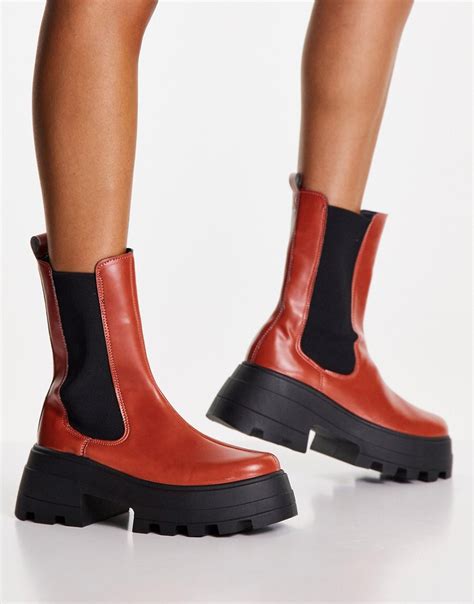 asos design ada chunky chelsea boots in tan brown modesens