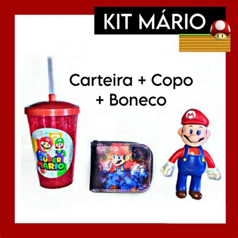 Carteira Boneco Copo Super Mario Kit Presente Para Meninos