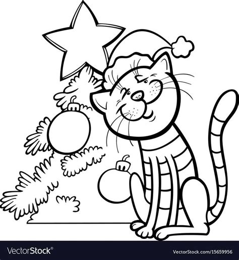 A million christmas cats is a colouring book designed to be the perfect festive gift for lovers of our feline friends. Cat and christmas tree coloring book vector image on ...