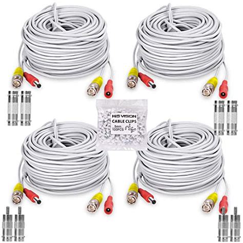 Hisvision 4 Pack 100ft30m Bnc Video Power Cable Security Camera Wire Cord Extension Cable With