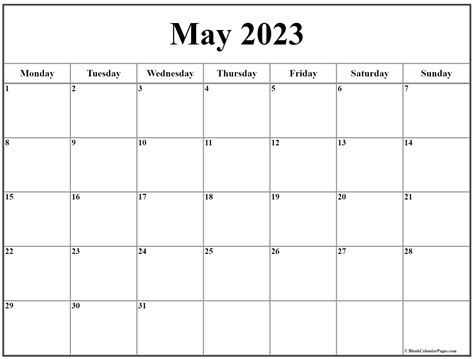 May 2023 Monday Calendar Monday To Sunday