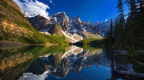 Alberta Banff National Park Canada Moraine Lake Mountain Reflection Hd