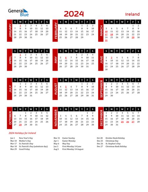 2024 Ireland Calendar With Holidays