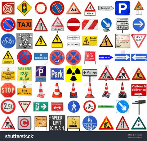 Set European Traffic Signs Isolated Over Stock Photo 91103282