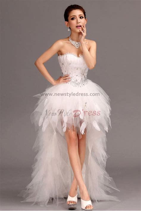 White Feathers Front Short Long Tiered Hot Sale Cocktail Dresses Nm