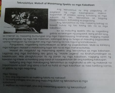 Teknolohiya Mabuti At Masamang Epekto Sa Mga Kabataan So Cd Ang