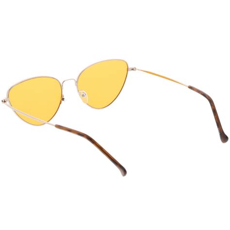 Womens Slim Metal Cat Eye Sunglasses Color Tinted Flat Lens 54mm Sunglassla