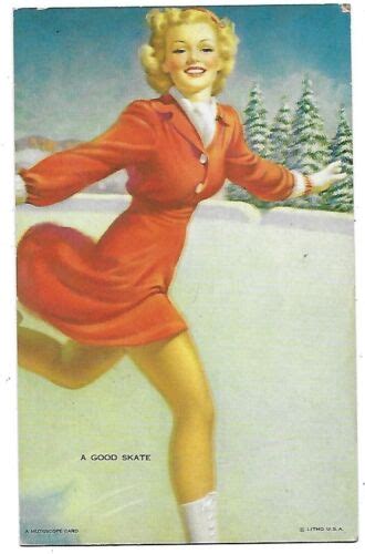 1940s Pin Up Girl Arcade Mutoscope Card A Good Skate Ebay