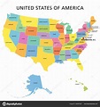 Vereinigte Staaten Von Amerika Mehrfarbige Politische Landkarte Staaten ...