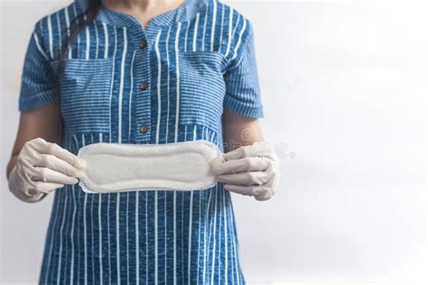 Female S Hygiene Products Woman In Medical Gloves Holding Sanitary