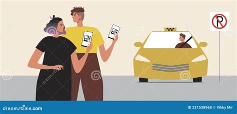 Lgbtq Couple By Taxi Taxi Order Flat Vector Stock Illustration With Taxi Driver