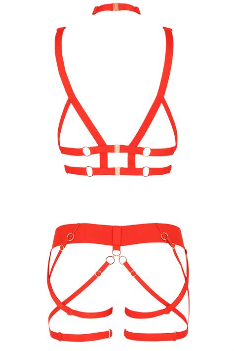 Serguei Red Lingerie Harness Set • Sexy French Lingerie • Made In France Darkest Fox
