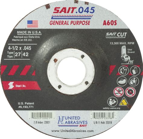 United Abrasives Sait 23101 Cutting Wheel 4 12 X 045 X 78 Type