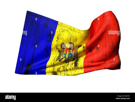 3d Rendering Of An Old And Dirty Moldova Flag Waving In White