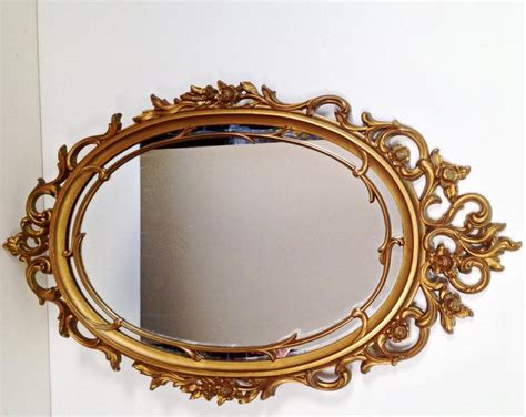 Vintage Large Gold Oval Mirror Hollywood Regency Roses Etsy