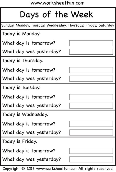 Days Of The Week Worksheet Free Printable Worksheets Worksheetfun