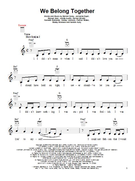 We Belong Together Sheet Music Mariah Carey Ukulele