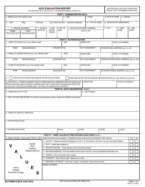Da Form 2166 8 Fill Out Sign Online And Download Fillable Pdf