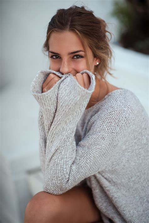 Women Model 500px Sweater Brunette Looking At Viewer Vertical Freckles Covering Face Covered