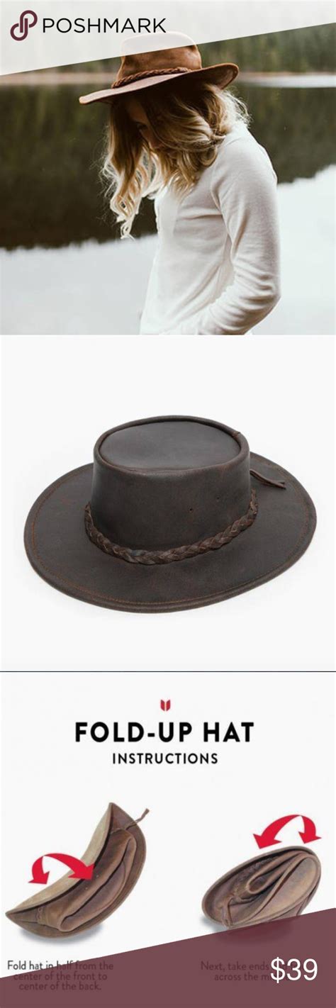 Minnetonka Dark Brown Leather Fold Up Hat Nwt Dark Brown Leather