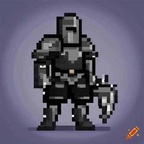Pixel Art Knight Character In Black And White On Craiyon