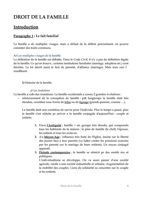 Droit De La Famille L1 DROIT DE LA FAMILLE Introduction Paragraphe 1