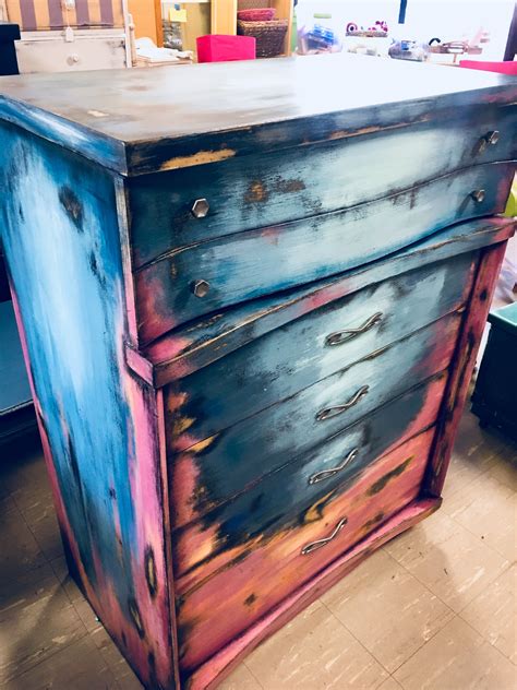 Painted Dresser Layered Paint Boho Refurbished Furniture Chalk Paint By