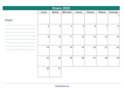 Calendario 2023 Para Imprimir Mensual Para Notas