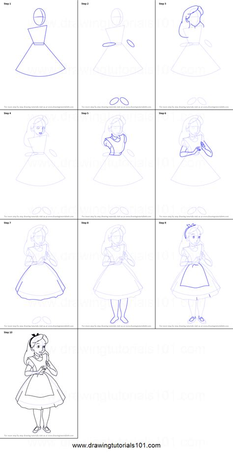 How To Draw Alice From Alice In Wonderland Printable Step By Step