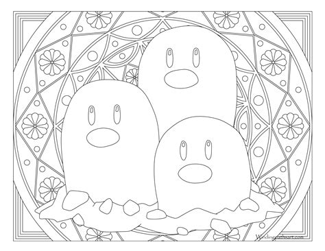 Visit our page for more coloring! #051 Dugtrio Pokemon Coloring Page · Windingpathsart.com