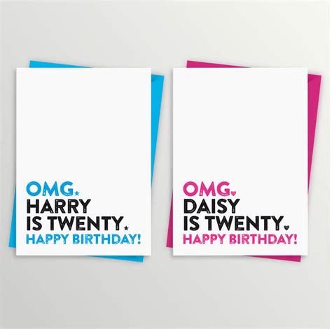 Customize with your message and your card's in the mail the next business day. 20th birthday card by a is for alphabet | notonthehighstreet.com