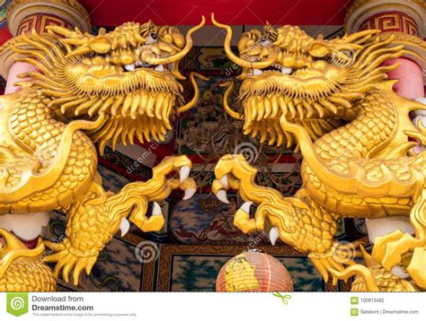 Gold Dragon Statues In Chinese Religious Venues Stock Photo Image Of