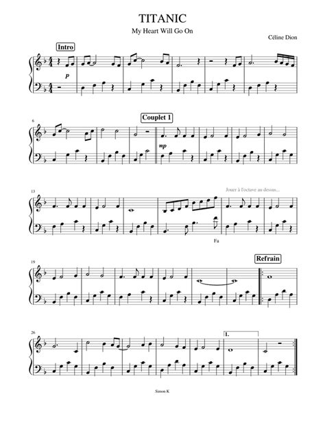 Titanic Piano Easy With Modulation Sheet Music For Piano Solo