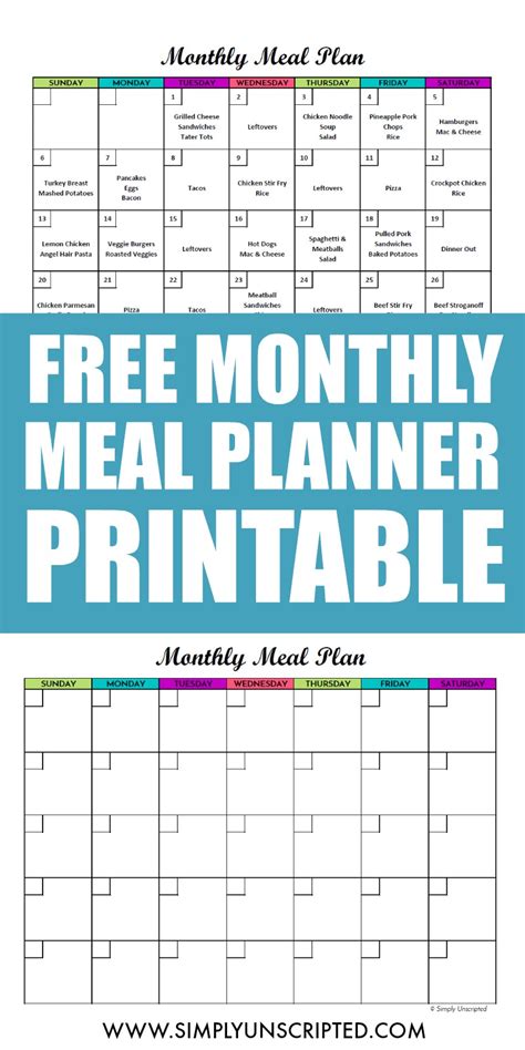 Meal Planning Calendar Free Printable
