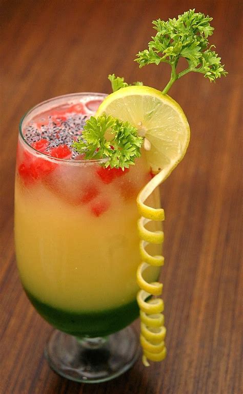 Melon Watermelom Juice With Slice Of Lemon Skin Tiki Drinks Fancy