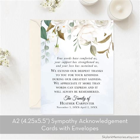 Personalized Funeral Thank You Cards Sympathy Acknowledgement Etsy