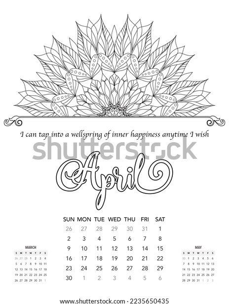 Monthly Calendar 2023 April Month Calendar Stock Illustration