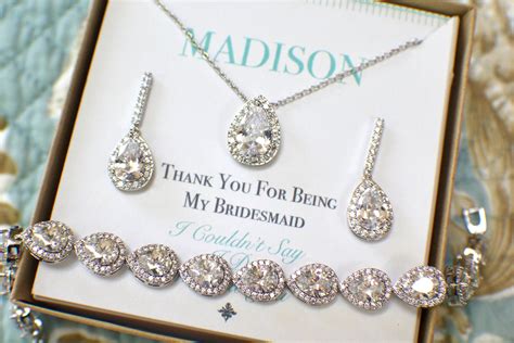 Bridesmaid Jewelry Set Silver Personalized Bridesmaid T