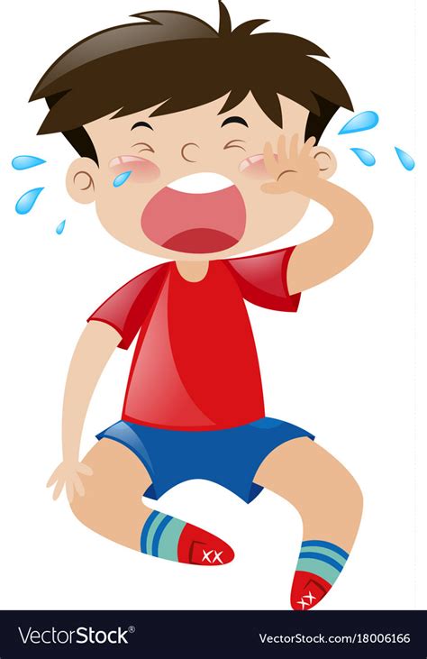 Little Boy In Red Shirt Crying Royalty Free Vector Image