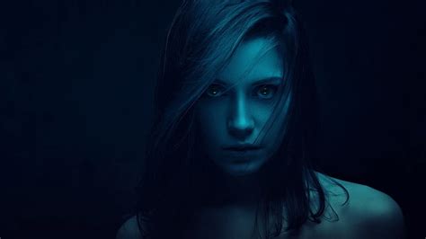 X Px Free Download HD Wallpaper Blue Dark Face Simple Background Portrait Women