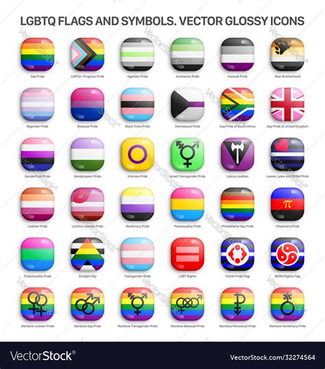 Lgbtq Pride Flags And Symbols D Vector Glossy Icons Set Isolated On