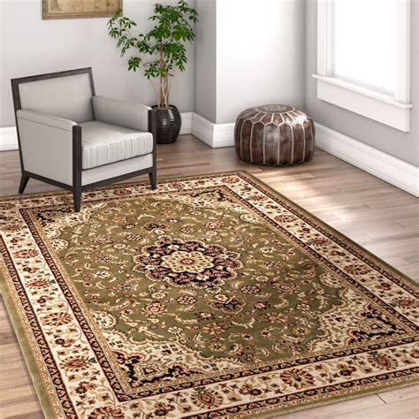 Noble Medallion Green Persian Floral Oriental Formal Traditional Area