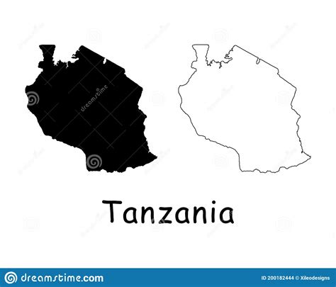 Tanzania Country Map Black Silhouette And Outline Isolated On White