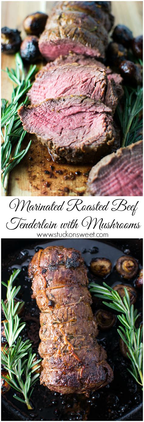 Taking thermal control of your beef tenderloin roast by limiting the thermal gradients and monitoring the temperature results in a stunning presentation piece of looking forward to trying out the low temp roasted version. Marinated Roasted Beef Tenderloin with Mushrooms | www ...
