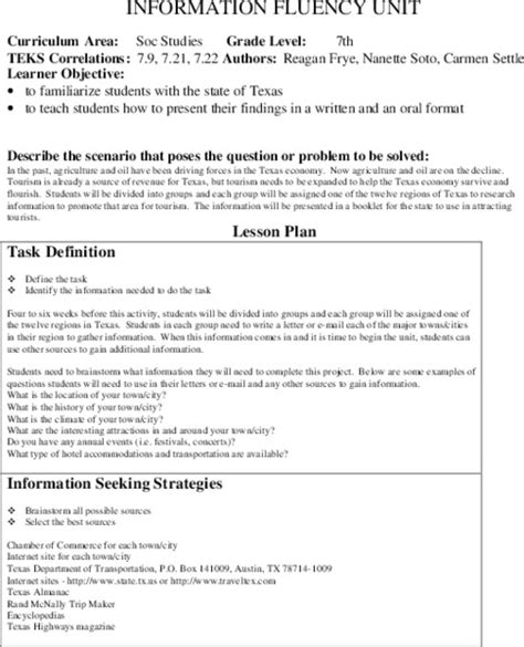 Texas Lesson Plan For 7th Grade Lesson Planet