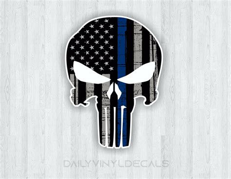 Punisher Thin Blue Line Skull Sticker Punisher Skull Sticker Etsy