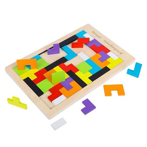 Russian Block Kids Wood Intelligence Tangram Tetris Pattern Puzzle