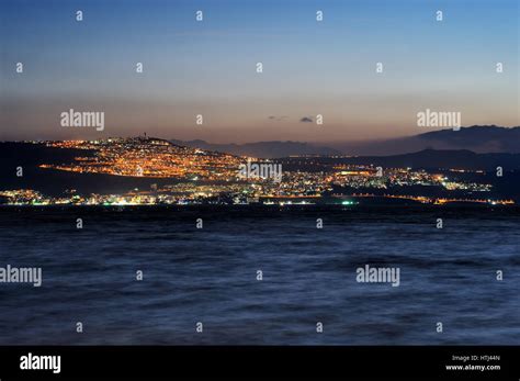 Tiberias City Lights Late At Night On The Sea Of Galilee Stock Photo